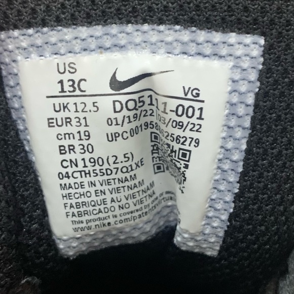 Nike Boys Vapor Edge Shark Black Football Cleats Size 13C - Picture 7 of 7